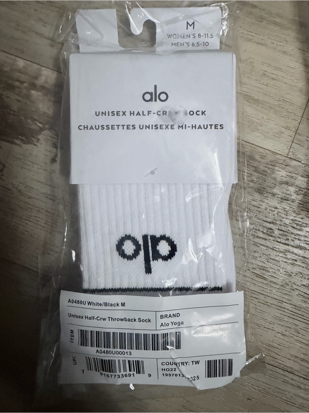 ALO Yoga White Half-Crew Athletic Socks with Black Logo